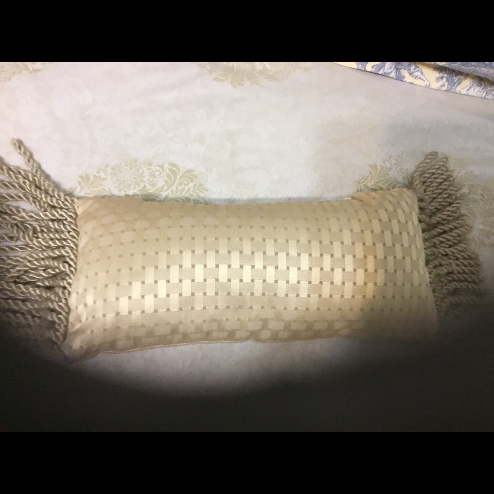 Gold Long Pillow with Trim - Picture 2 of 7